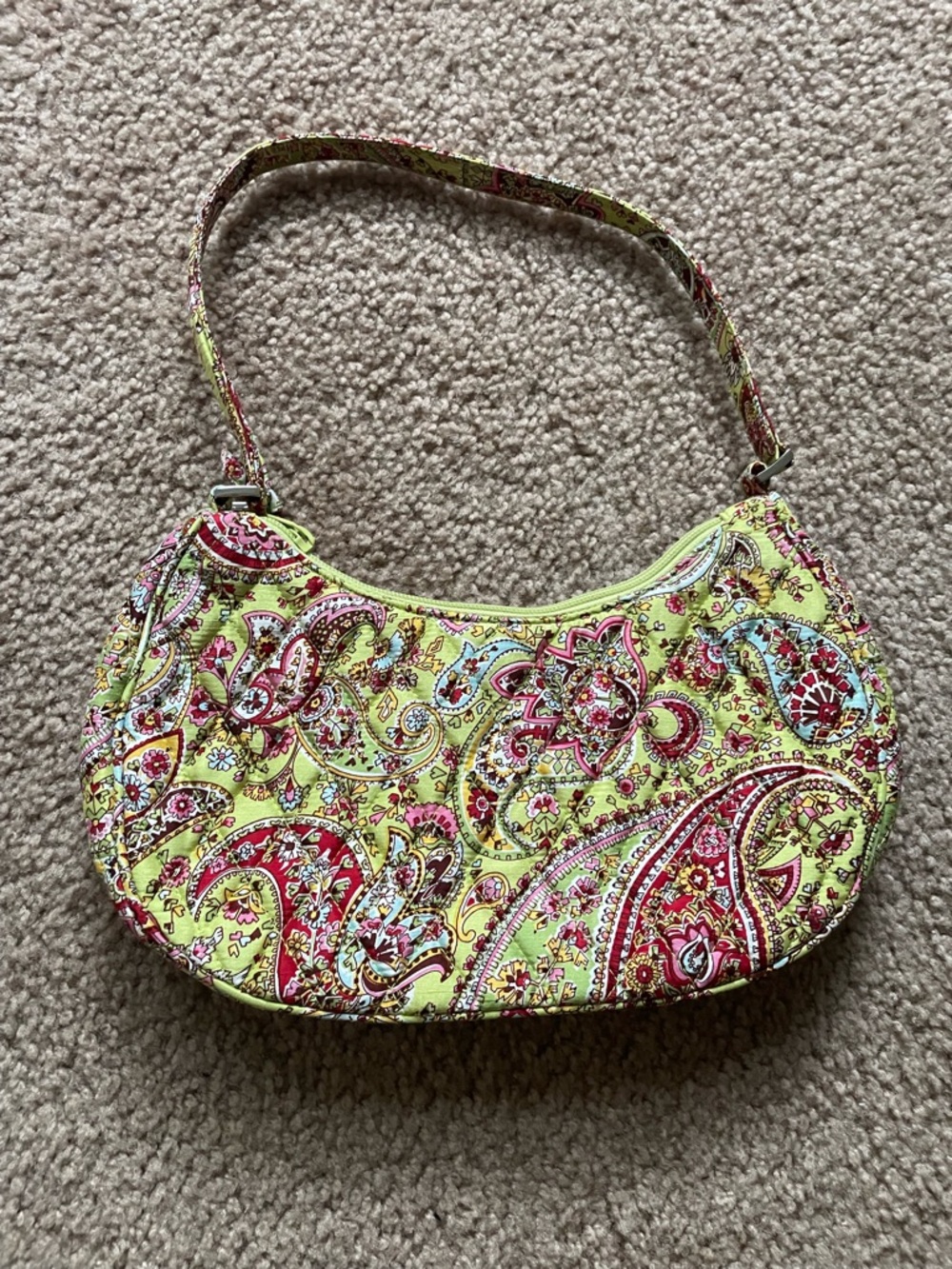 Vera Bradley Lime Paisley Quilted Shoulder Bag Purse